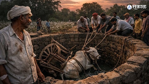 Farmer’s Bullock Cart Falls into Well