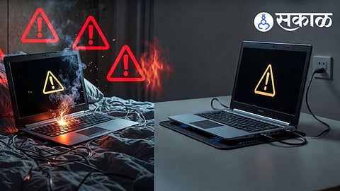 laptop placed safely on a hard wooden desk while charging, with proper ventilation and original charger, highlighting safe laptop charging practices to prevent overheating.
