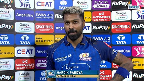 Hardik Pandya reacts after Mumbai Indians’ defeat to Chennai Super Kings in IPL 2026