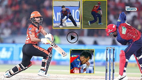 Yuzvendra Chahal reacts in frustration after multiple dropped chances by PBKS fielders