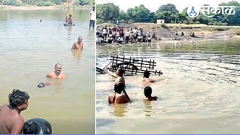 bull with farmer drown in girana river base