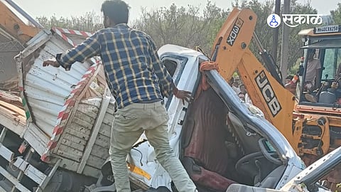 Highway Horror: Raging Eicher Truck Flips Near Isapur Overturning Brick Cargo