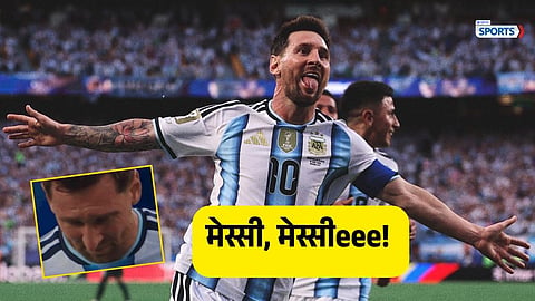 An emotional Lionel Messi celebrates after scoring a historic hat-trick
