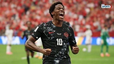 Jonathan David celebrates his historic World Cup hat-trick