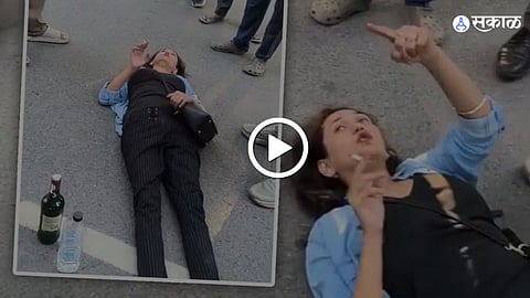 drunk woman blocks road viral video