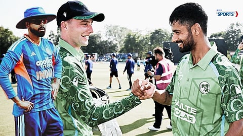 Ireland celebrate their historic first-ever international victory over India