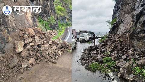 Landslide near Datt Temple in Khambatki Ghat on Pune Satara Highway