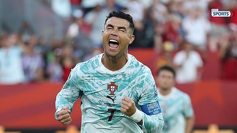 Cristiano Ronaldo celebrates after scoring his first-ever FIFA World Cup knockout-stage goal