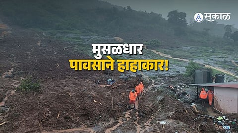 Rescue teams including NDRF personnel clearing debris after a landslide hit a house in Patan village
