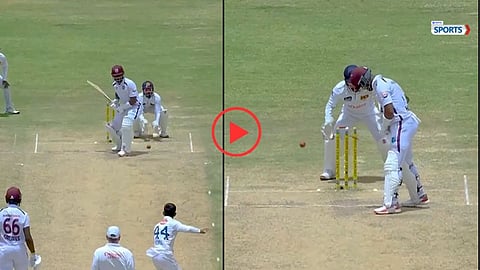 Shai Hope walks back after suffering one of the most bizarre dismissals