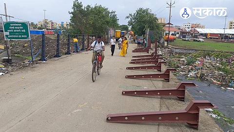Strong Protective Iron Pipes Installed on Stream Bridges Loni Kalbhor