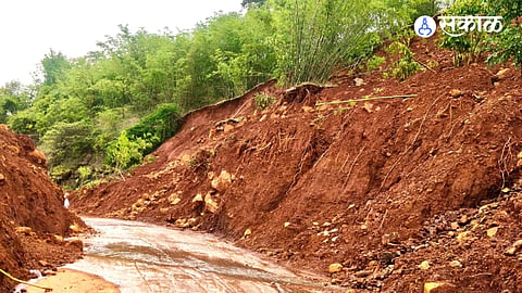 Landslide debris remains along the Varandha Ghat section of the Bhor Mahad Road, raising serious road safety concerns as heavy rain may trigger fresh landslides.