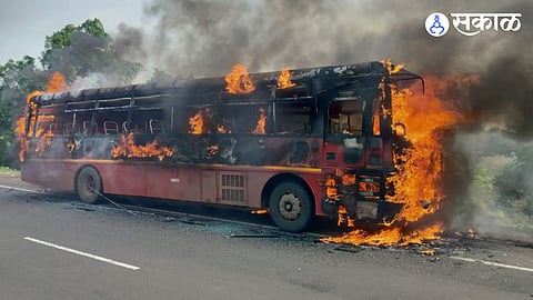 Moving ST bus catches fire