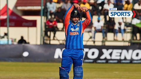 Vaibhav Sooryavanshi making the 'A' celebration after his record-breaking innings