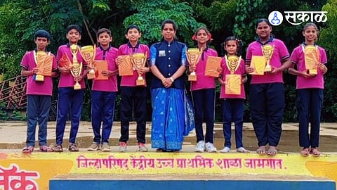 Students of Jamgaon Zilla Parishad Central Primary School secured three first prizes and nine overall awards in the Marathwada Divisional Abacus Competition.