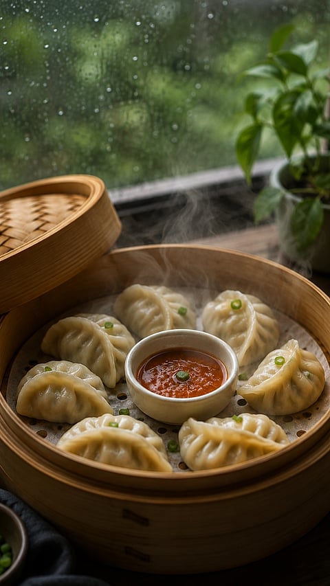 Why can steamed momos be a good choice during monsoon?