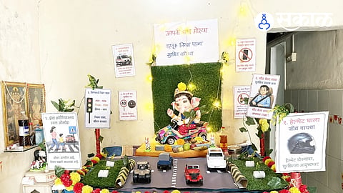 Follow traffic rules, reach home safely — a Ganeshotsav message from Peth.