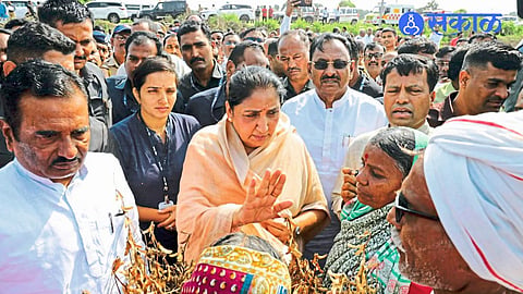 Nanded Drought News Sunetra Pawar Assures Farmers of Relief Support for Water Fodder Education and Crop Damage Assistance