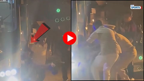 Rohit Sharma slips while getting off team bus video