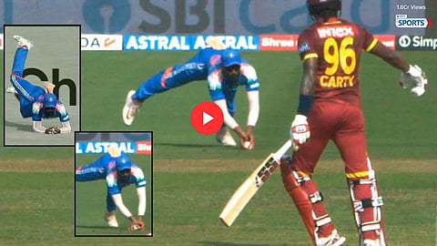 Naman Dhir stunning catch Keacy Carty IND vs WI 2nd ODI
