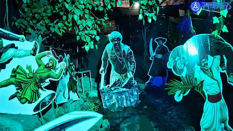 Devotees Gather to Witness the Historic Pavan Khind Tableau Created by Saptashrungi Mandal in Mangalwedha