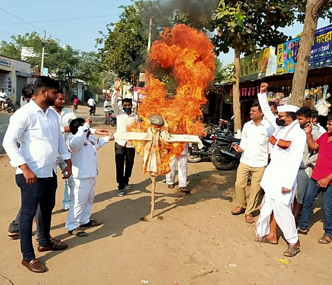 Burning of symbolic statue of Prime Minister Modi in Nagar district