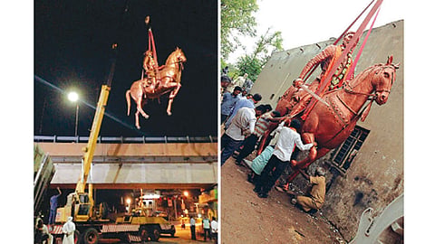 औरंगाबाद - उंची वाढविण्याच्या कामासाठी छत्रपती शिवरायांचा पुतळा हलविण्यात आला.
