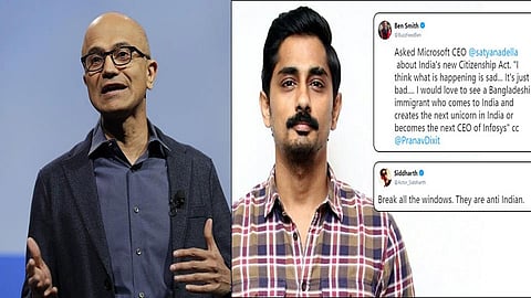 Actor Siddhartha criticized Satya Nadella on his statement of CAA  