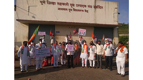 An agitation Maval due to no milk price hike by Chandrakant Patil