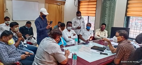 Former MLA Vaibhavrao Pichad went to the office of the Executive Engineer to fill the potholes of Akole Sangamner Road immediately the Executive Engineer promised to fill the potholes immediately.jpg