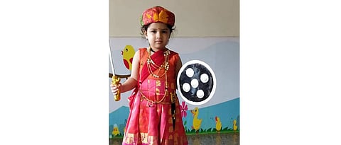Ziva Singh Dhoni dressed up as Jhansi ki Rani Laxmi Bai at school function