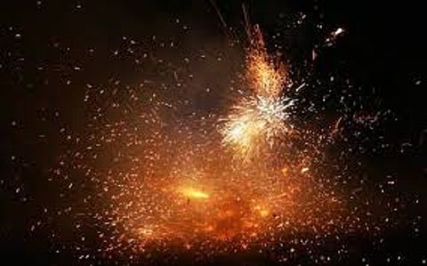 Fireworks in front of Madan Yerawar house