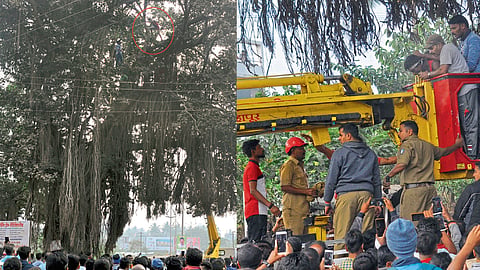Youth Climb On Tree And Do Sholey Style Stunt