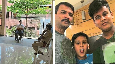 अंबड येथील तहसील कार्यालयातील बैठकीत मार्गदर्शन करताना उपविभागीय अधिकारी शशिकांत हदगल. दुसऱ्या छायाचित्रात शैल, श्‍लोकसह.