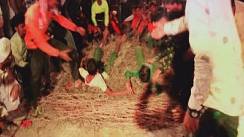 People take Acacia thorns on their back in Amaravati district 