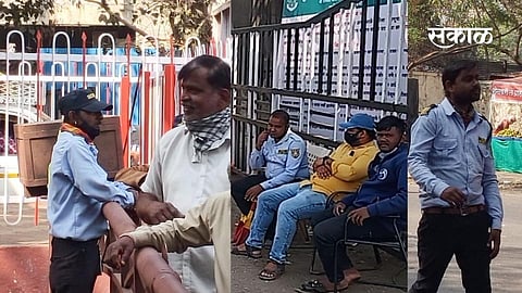 Security guards in the Pune  market yard without masks