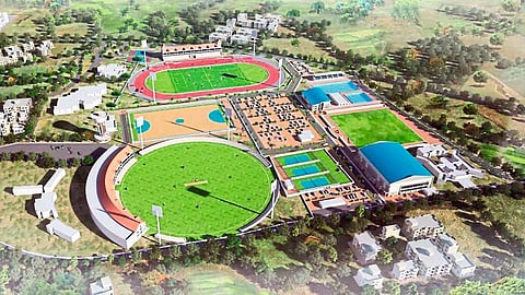 पुणे - सावित्रीबाई फुले पुणे विद्यापीठात उभारण्यात येत असलेल्या क्रीडा संकुलाचे संकल्पचित्र.