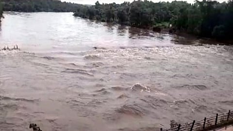 Due to torrential rains in the Sahyadri valley the Jagbudi river flowing near Khed city has crossed the warning level