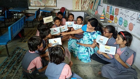 Savita Raulkar teaching Marathi