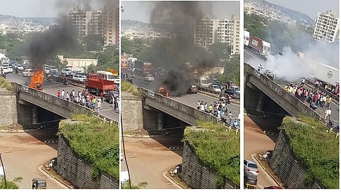 Nano car suddenly caught fire On the Pune Bangalore highway