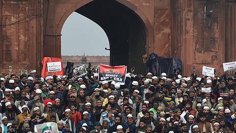 protesters gather outside jama masjid delhi against caa