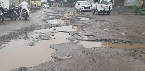 Pits on roads in Shevgaon taluka due to rains