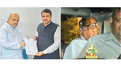 1) नवी दिल्ली - महाराष्ट्राचे मुख्यमंत्री देवेंद्र फडणवीस यांनी सोमवारी गृहमंत्री अमित शहा यांची भेट घेऊन महाराष्ट्रातील पीकनुकसानीची माहिती दिली. 2) नवी दिल्ली - काँग्रेस अध्यक्षा सोनिया गांधी यांच्या भेटीनंतर निघालेले राष्ट्रवादी कॉंग्रेसचे अध्यक्ष शरद 