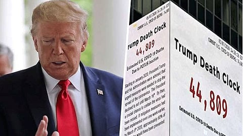 Trump Death Clock in New Yorks Times Square counts preventable US coronavirus deaths
