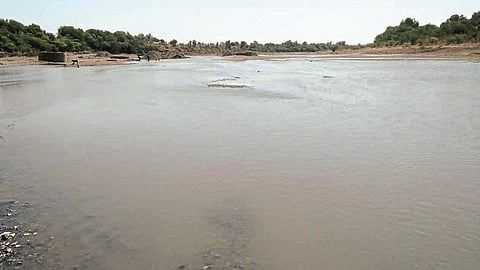 गुंज बु.(ता.घनसावंगी):  गोदापात्रात आलेले पाणी.