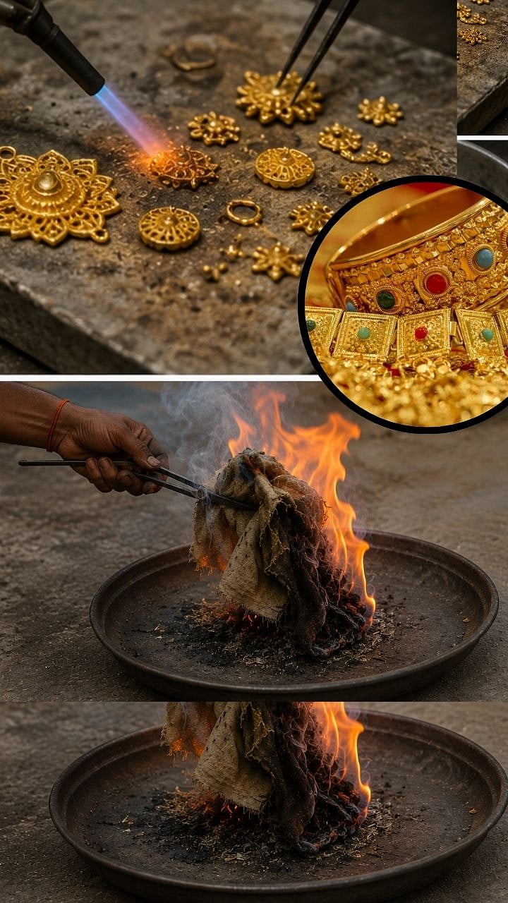 Hidden Gold in Fabric|Method Goldsmiths |सोन्याचे दागिने बनवल्यानंतर ...