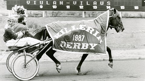 Viulan-Vilaus vuoden 1987 derbyvoittajana. Tapio Perttunen ohjasti, rattailla myös kasvattaja-omistaja-valmentaja Juhani Mäkinen.