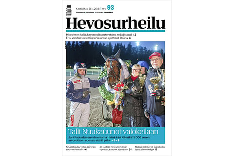 Kannen kuvassa 6-vuotias Tammaderbyn voittaja Haitek. Kuva: Roosa Lindholm.