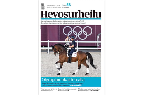 Henri Ruoste ratsastaa Tokion olympialaisissa. Kannen kuva: www.arng.nl