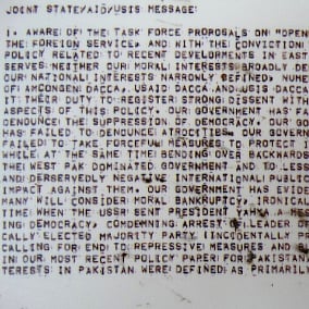 Detail of Reproduction of the Blood Telegram from 1971 Genocide - Liberation War Museum - Dhaka - Bangladesh
Flickr/Adam Jones